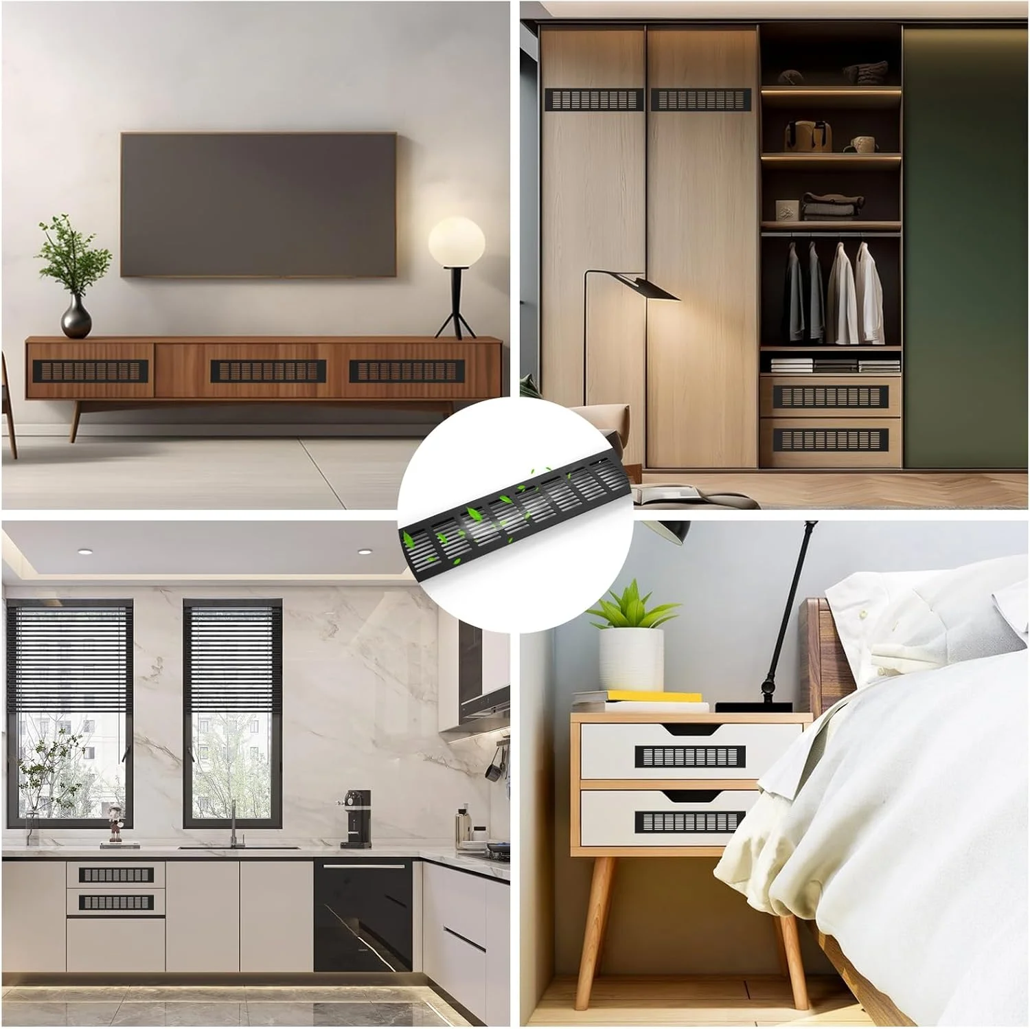 دریچه هوا CYEER، بسته 4 عددی، 80mmx400mm، پوشش دریچه هوا از جنس آلیاژ آلومینیوم مشکی، دریچه مستطیلی برای کمد لباس، جاکفشی، کابینت سینک