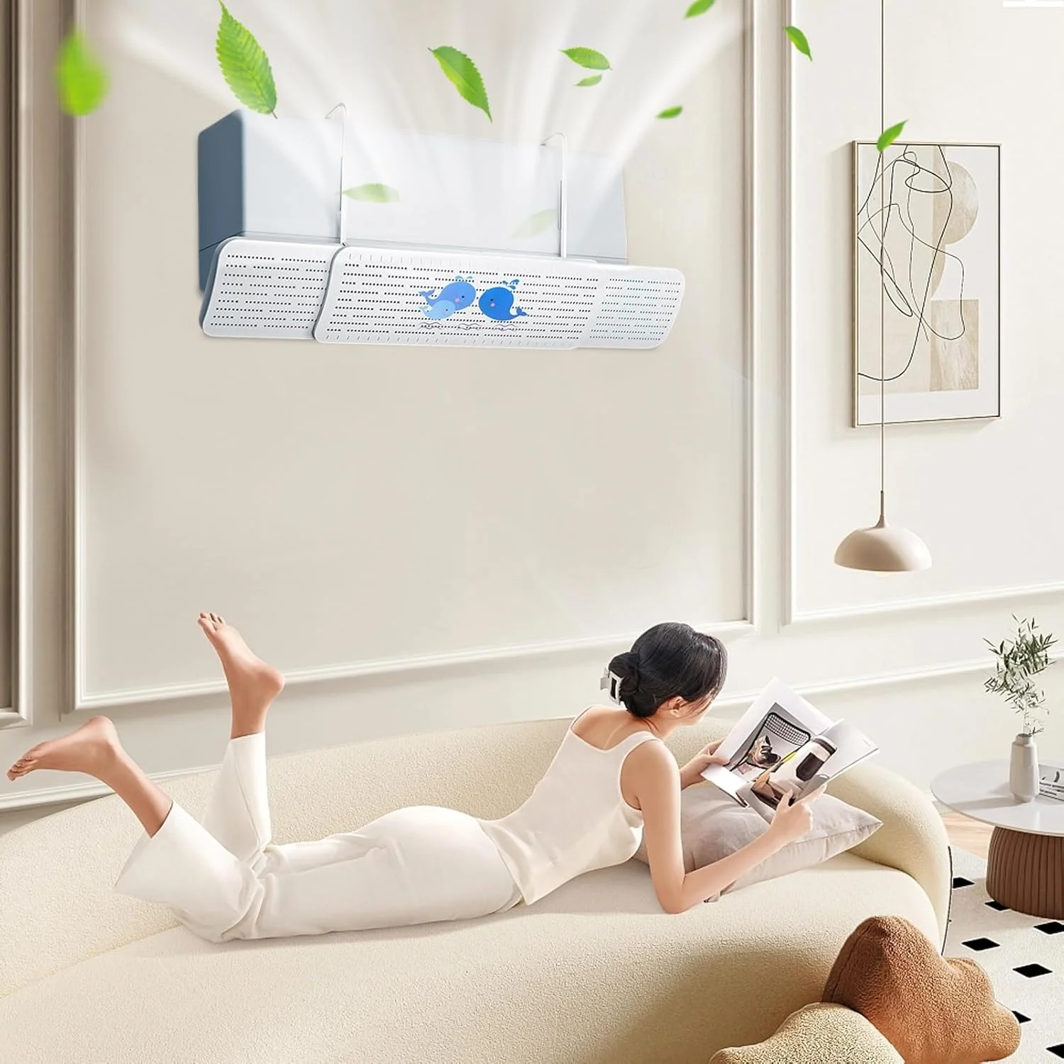 منحرف کننده دریچه تهویه مطبوع سقفی، محافظ ضد وزش مستقیم کولر گازی | جایگزین مسدود کننده بدون نیاز به سوراخ کاری، محافظ زاویه 180 درجه برای نصب فن بخاری خانگی