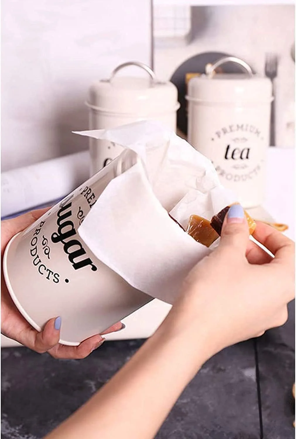 ست 3 تکه ظروف آشپزخانه درب دار TOMVAES با طراحی قدیمی، مناسب برای قهوه، چای و شکر، قوطی فلزی، ظروف تزئینی آشپزخانه، ظروف نگهداری مواد غذایی