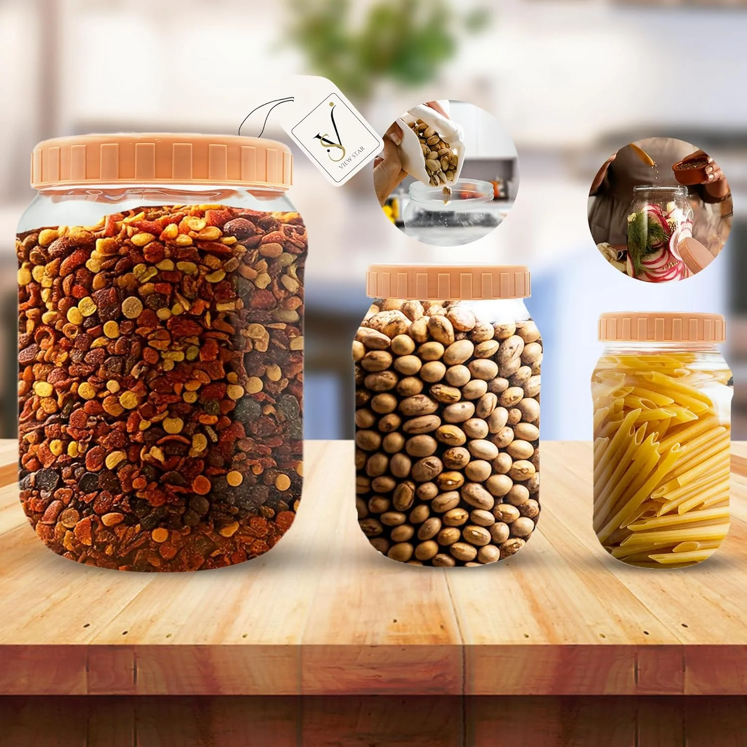 Viewstar Airtight Food Storage Jars Set of 3 - Durable BPA-Free Plastic Containers with Twist Lids for Pantry Organization, Ideal for Dry Fruit, Beans, Pasta, and Pickles & more for kitchen and Pantry Viewstar Airtight Food Storage Jars Set of 3 - Durable BPA-Free Plastic Containers with Twist Lids for Pantry Organization, Ideal for Dry Fruit, Beans, Pasta, and Pickles & more for kitchen and Pantry