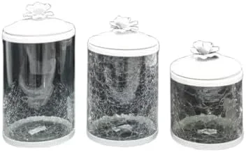 ست 3 تایی ظروف نگهداری چند منظوره با درب سفید - ظروف تزئینی، ضد هوا و شیک برای آشپزخانه، حمام و دکوراسیون منزل - ایده آل برای سازماندهی انبار و نمایش روی پیشخوان