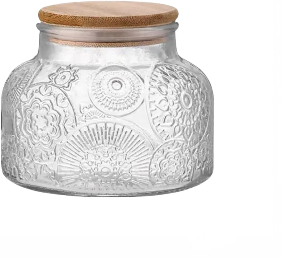 شیشه تزئینی قدیمی، ظرف شیشه ای نگهداری مواد غذایی، ظرف شیشه ای با درب برای انبار آشپزخانه مناسب برای نگهداری شیرینی، قهوه، چای، آجیل و شکر (آفتابگردان)