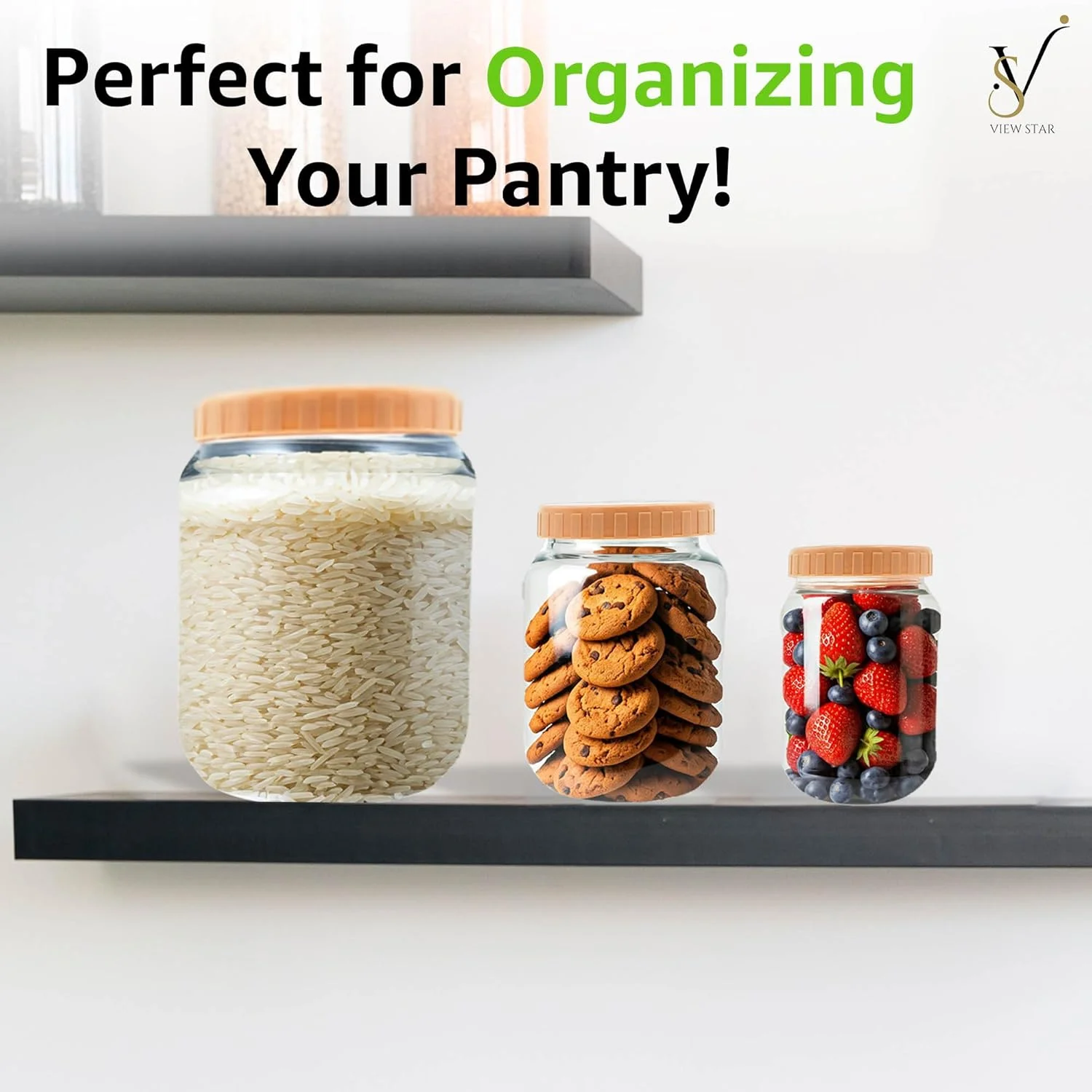 Viewstar Airtight Food Storage Jars Set of 3 - Durable BPA-Free Plastic Containers with Twist Lids for Pantry Organization, Ideal for Dry Fruit, Beans, Pasta, and Pickles & more for kitchen and Pantry Viewstar Airtight Food Storage Jars Set of 3 - Durable BPA-Free Plastic Containers with Twist Lids for Pantry Organization, Ideal for Dry Fruit, Beans, Pasta, and Pickles & more for kitchen and Pantry