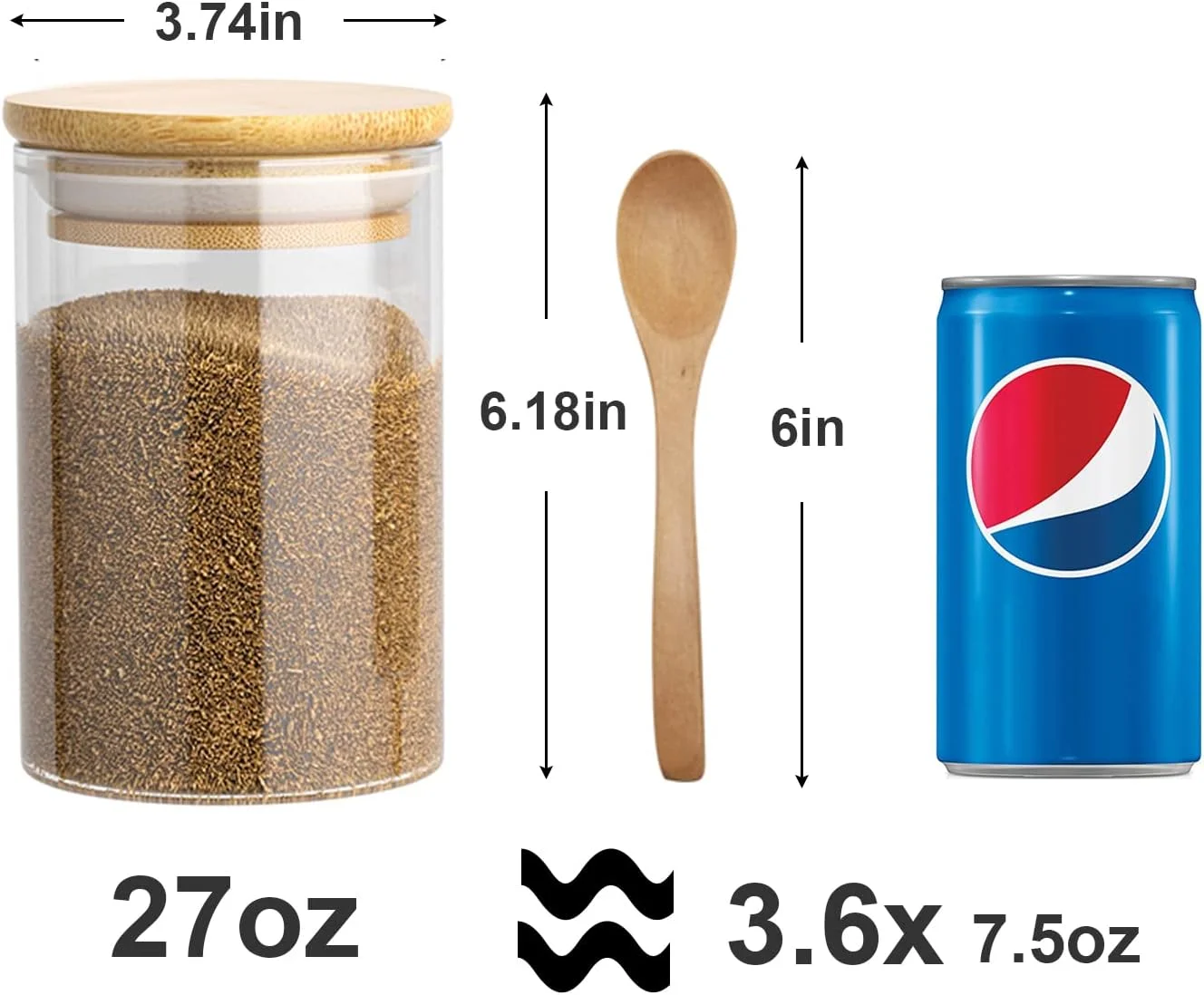 VIKEYHOME Glass Pantry Storage Containers, 27oz (6 Pack) Borosilicate Glass Food Jars with Airtight Bamboo Lids, 800ml Jar with 6 pcs Wooden Spoons