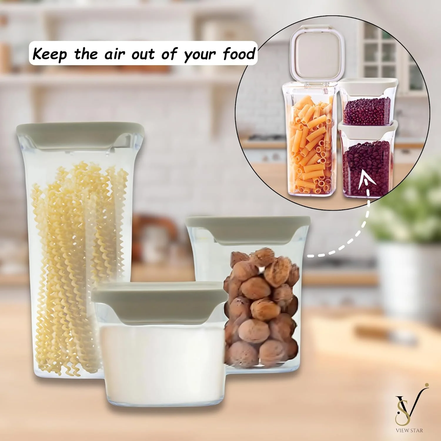 ست 3 تکه ظروف نگهداری مواد غذایی Viewstar با درب های محکم، 1500 میلی لیتر، 1000 میلی لیتر، 500 میلی لیتر، ضد رطوبت، ظروف شفاف برای انبار آشپزخانه، غلات، تنقلات، ادویه جات، پاستا ایده آل برای سازماندهی