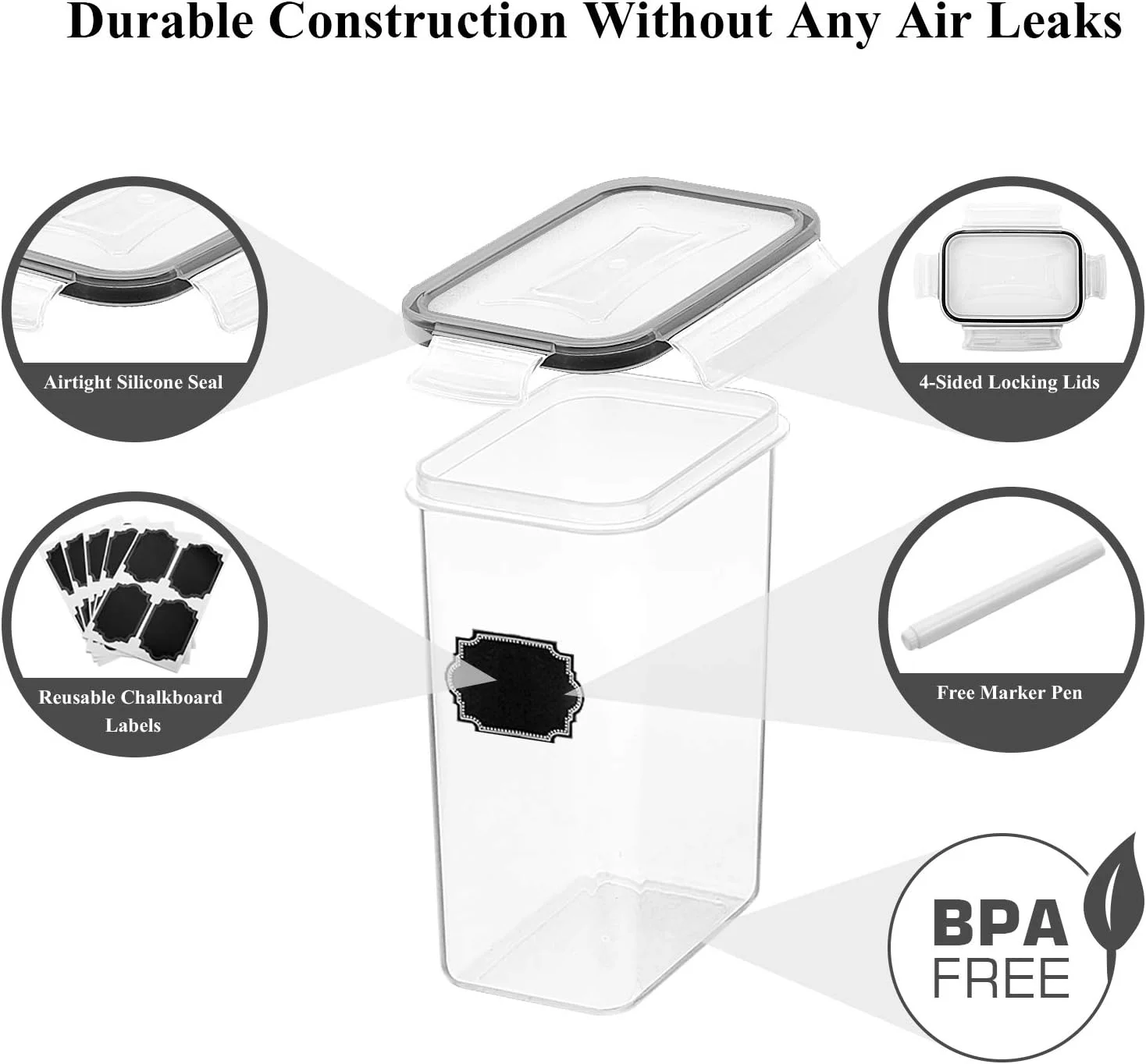 ست ظروف نگهداری مواد غذایی 14 تکه Wildone، ظروف پلاستیکی بدون BPA برای نگهداری مواد غذایی خشک با درب برای سازماندهی و نگهداری در آشپزخانه، شامل 20 برچسب و قلم، مشکی