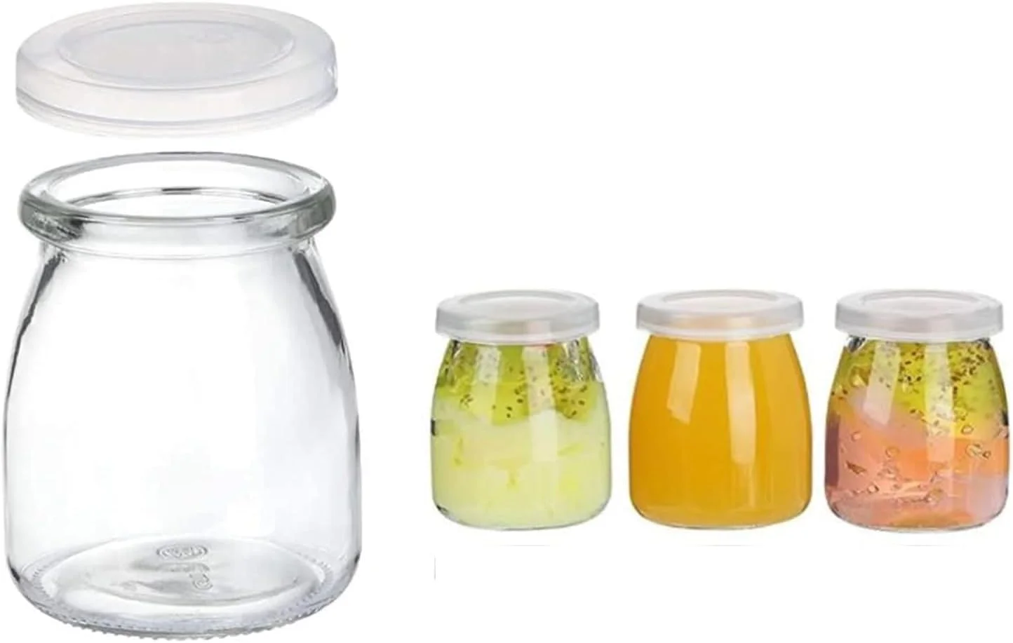 ظروف ماست 180 میلی لیتری، ظرف پودینگ با درب، ظروف شیشه ای درب دار برای شیر، مربا، ژله، موس، تهیه ماست، مربا، ژله، موس و عسل - قابل استفاده مجدد، ظروف گرد برای نگهداری در آشپزخانه منزل (6 عدد)