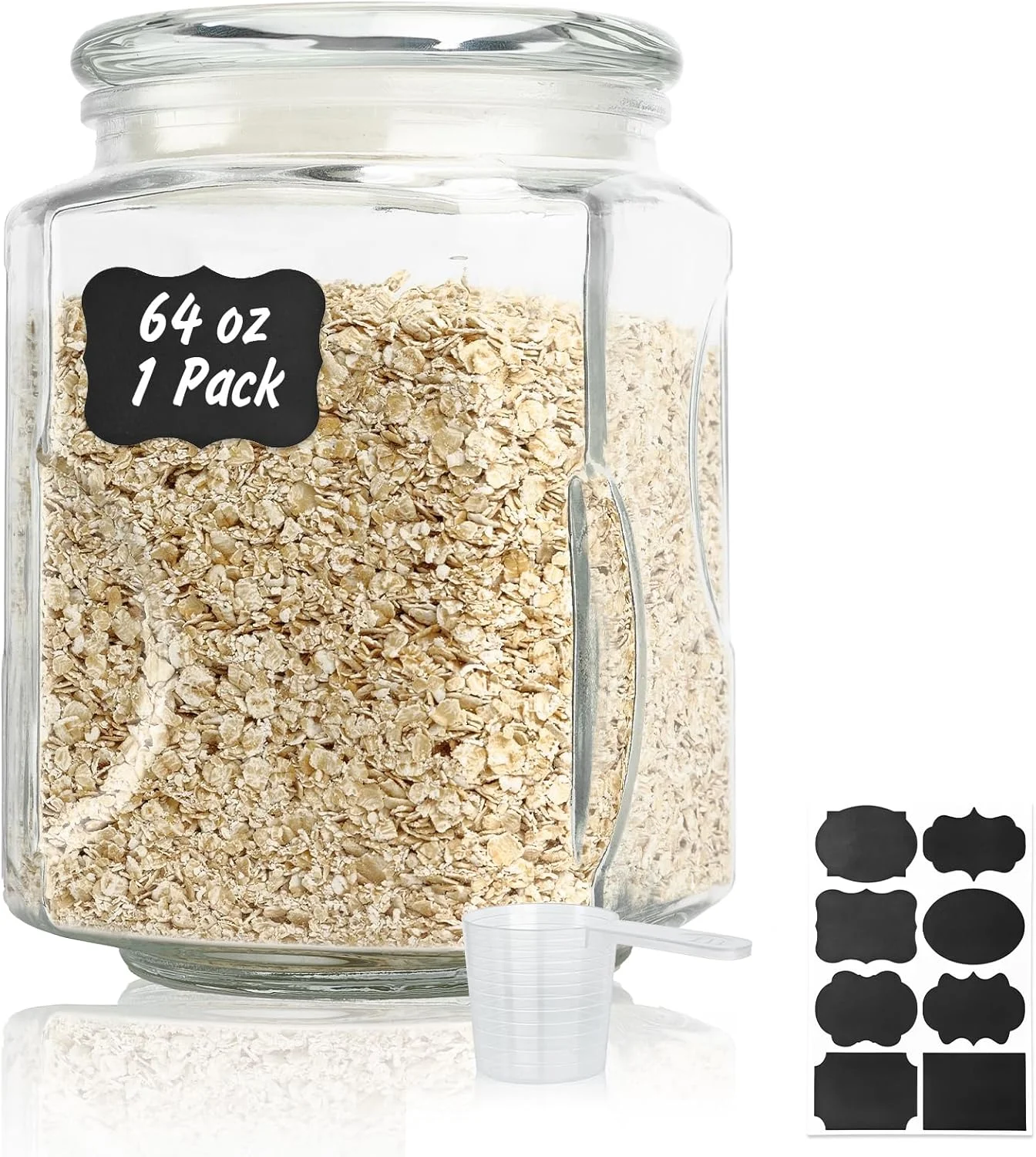 ظروف شیشه ای SUROQUE با درب 64 اونس، مهر و موم سیلیکونی ضد هوا و طراحی ضد لغزش، ظروف نگهداری شیشه ای بزرگ با درب، ظروف نگهداری دهانه گشاد برای آشپزخانه، لباسشویی، انبار و دفتر، 1 عدد