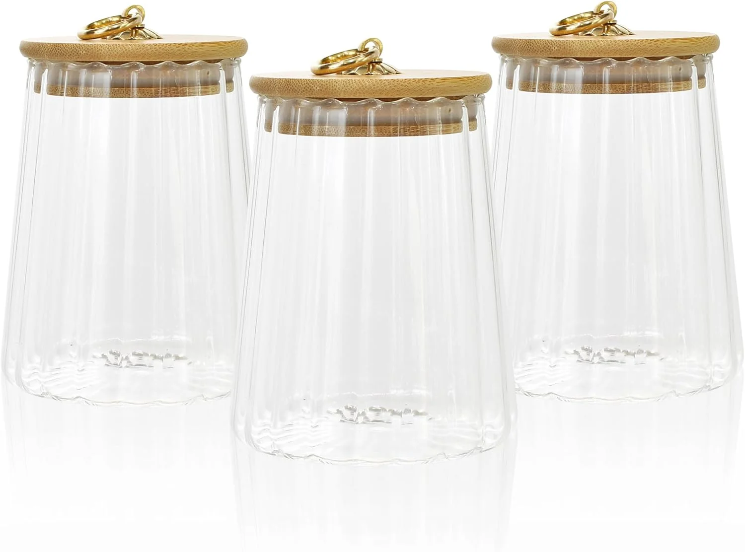 ظروف شیشه ای GLIBBUL برای چای، قهوه و شکر با درب بامبو، ظروف نگهداری مواد غذایی برای کوکی، پاستا، سالاد، اسپاگتی، ادویه جات، آماده سازی غذا، سازماندهی آشپزخانه و انبار (3 عدد)