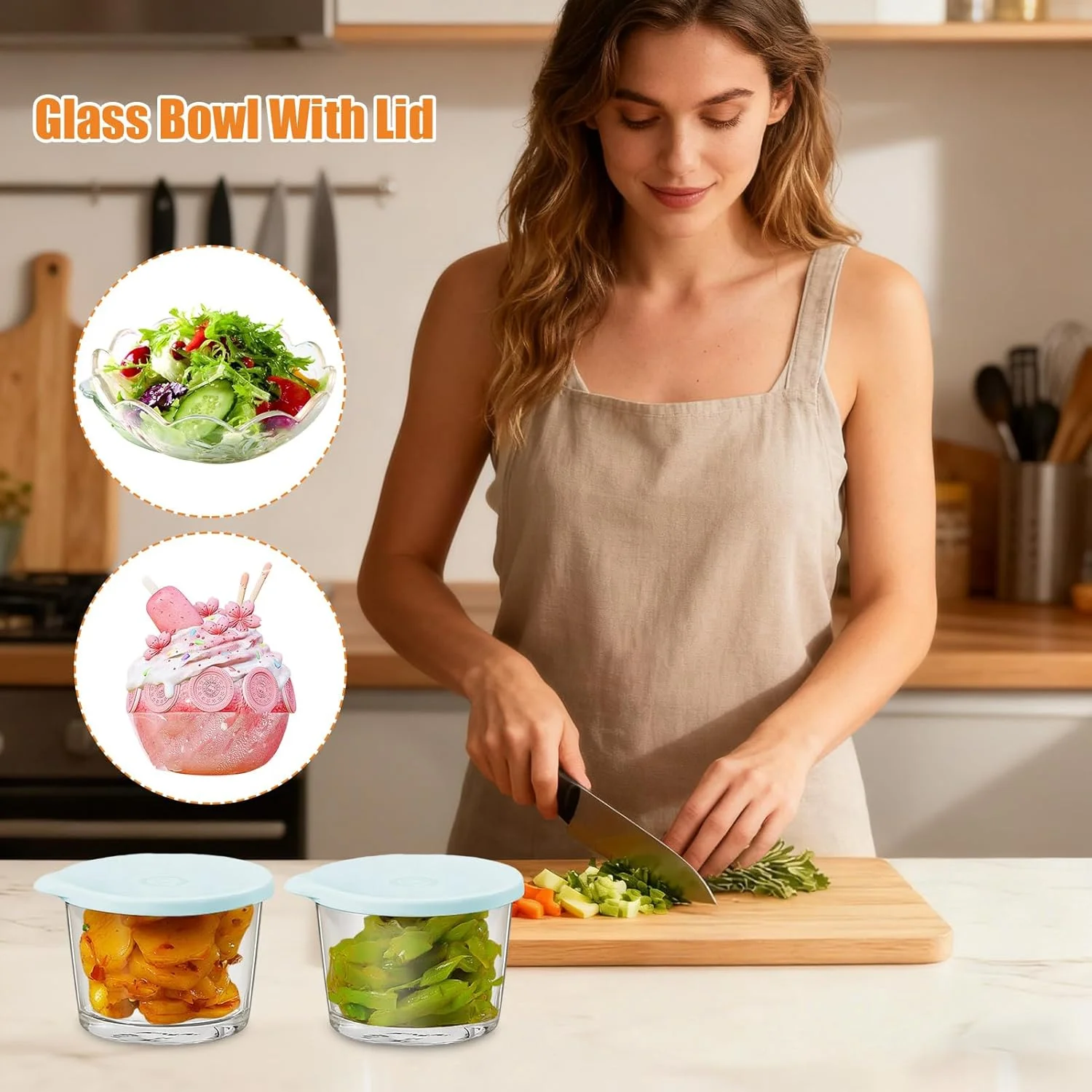 کاسه های شیشه ای - ظروف درب دار، مناسب آماده سازی غذا و نگهداری باقیمانده غذا | برای آماده سازی غذا، میان وعده، پخت و پز، نگهداری در انبار، یخچال، فریزر، ناهار، سالاد، سوپ، ماست، میوه