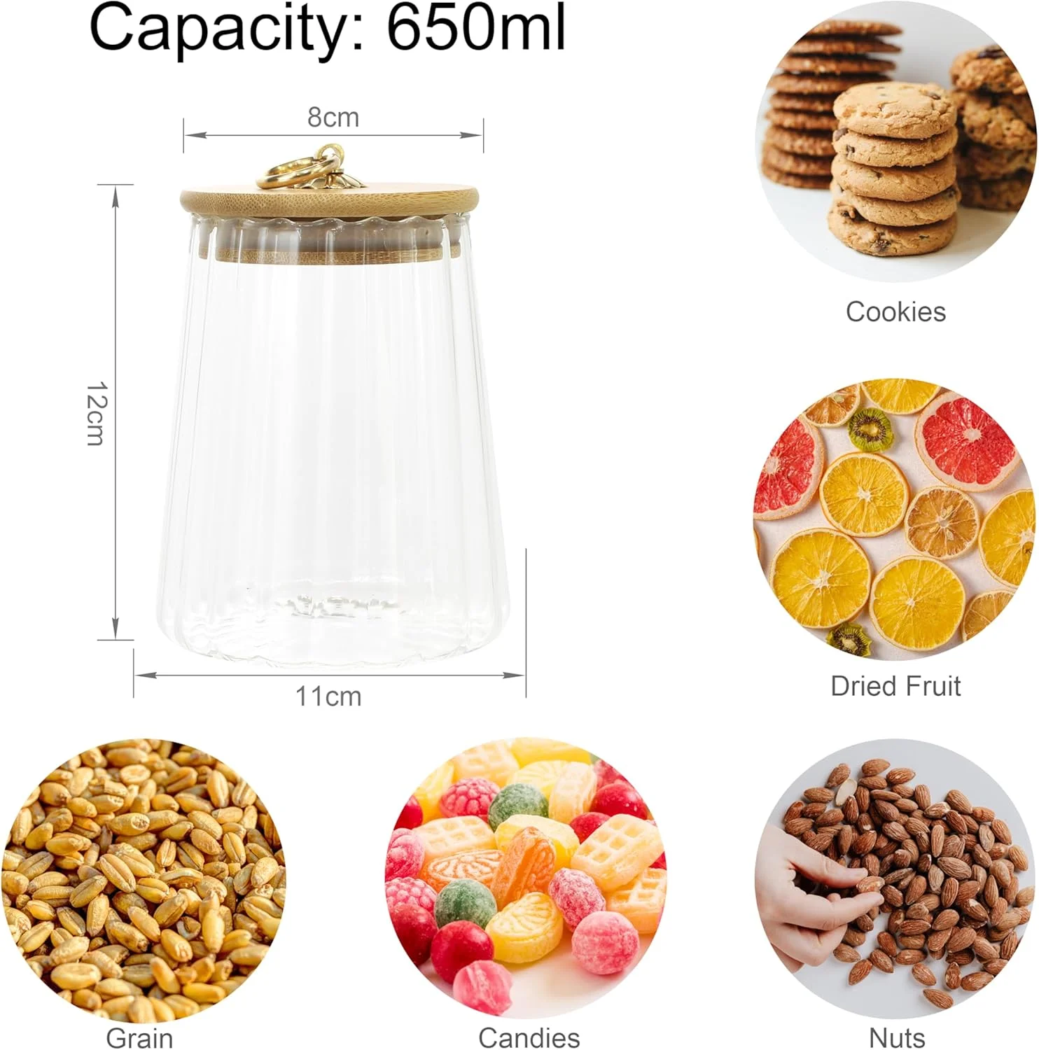 ظروف شیشه ای GLIBBUL برای چای، قهوه و شکر با درب بامبو، ظروف نگهداری مواد غذایی برای کوکی، پاستا، سالاد، اسپاگتی، ادویه جات، آماده سازی غذا، سازماندهی آشپزخانه و انبار (3 عدد)