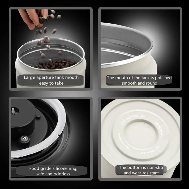 ظرف قهوه ضد هوا ROUNY، ظرف قهوه استیل ضد زنگ با ظرفیت بالا با دکمه تخلیه هوا، ظرف غذای ضد اکسیداسیون خلاء برای دانه ها، غلات، آسیاب شده، آجیل (بژ، 5.5" x 5.7")