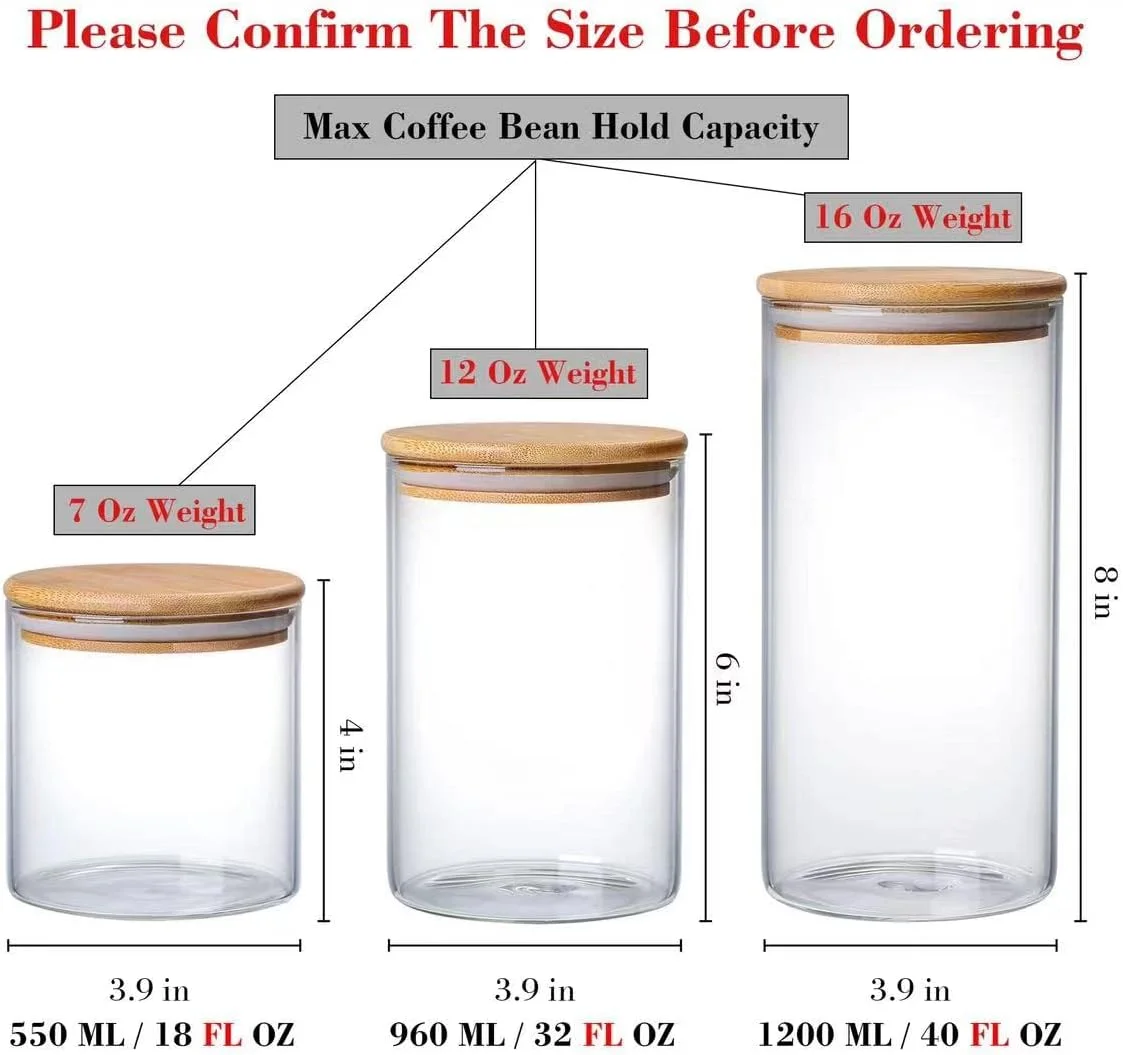 ظرف شیشه ای ذخیره سازی مولفوج 550 میلی لیتر با درب چوبی، بطری استوانه ای شفاف و قابل چیدمان، مناسب برای مواد غذایی، قهوه، آبنبات، شکر، نمک و چای