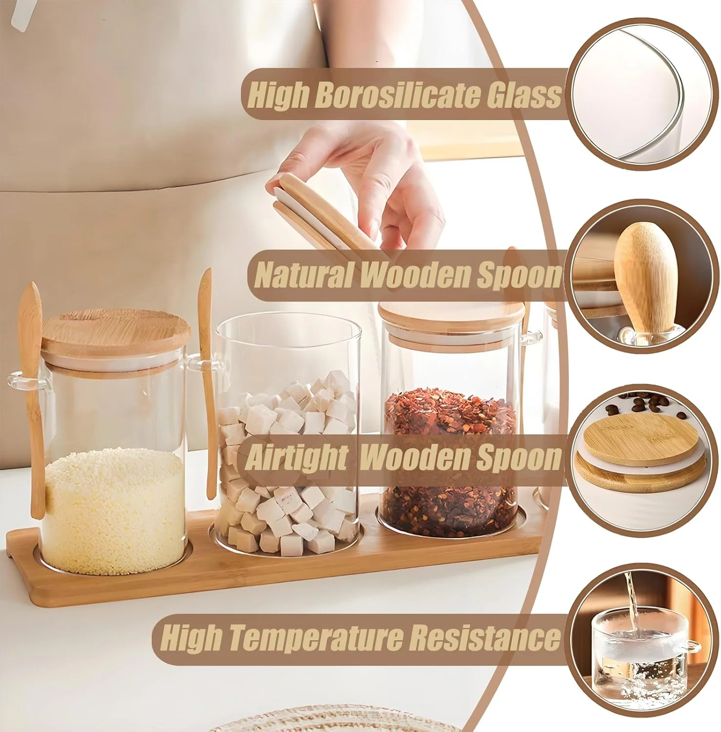 ظروف جو دوسر یک شبه MUAMAX، شیشه های جو دوسر یک شبه 473 میلی لیتری با درب چوبی و قاشق، ظرف شیشه ای نگهداری مواد غذایی، شیشه های شیشه ای برای شکر، قهوه، ظروف مناسب برای بلغور جو دوسر، پودینگ چیا، ماست، سالاد و غلات