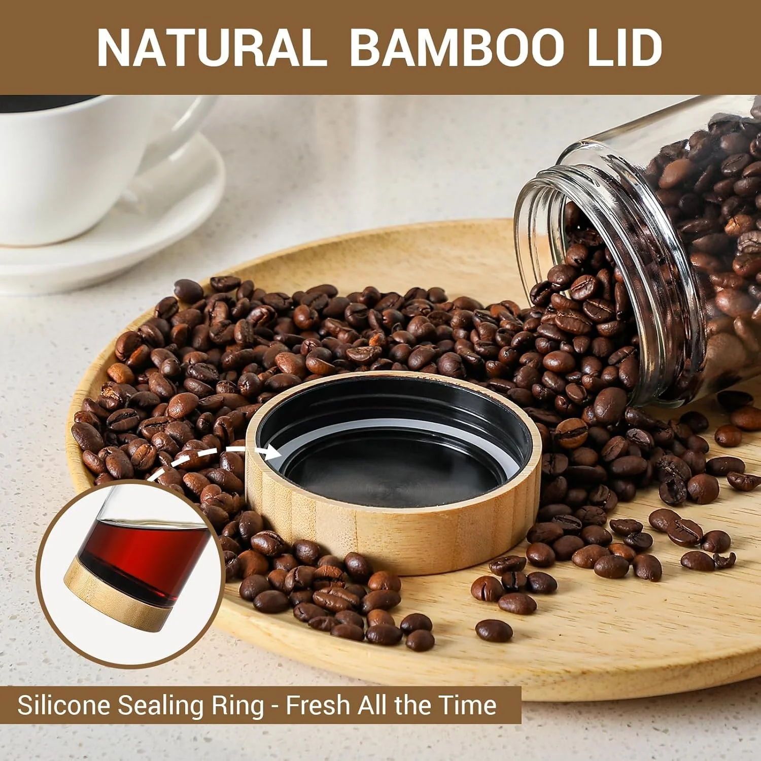 ست 4 عددی شیشه های درب دار Lomeshow، ظروف جو دوسر شبانه با درب بامبو، شیشه های دهان گشاد میسون برای سالاد، ظروف شیشه ای نگهداری مواد غذایی برای تنقلات، ماست، ادویه، شکر (300 میلی لیتر)