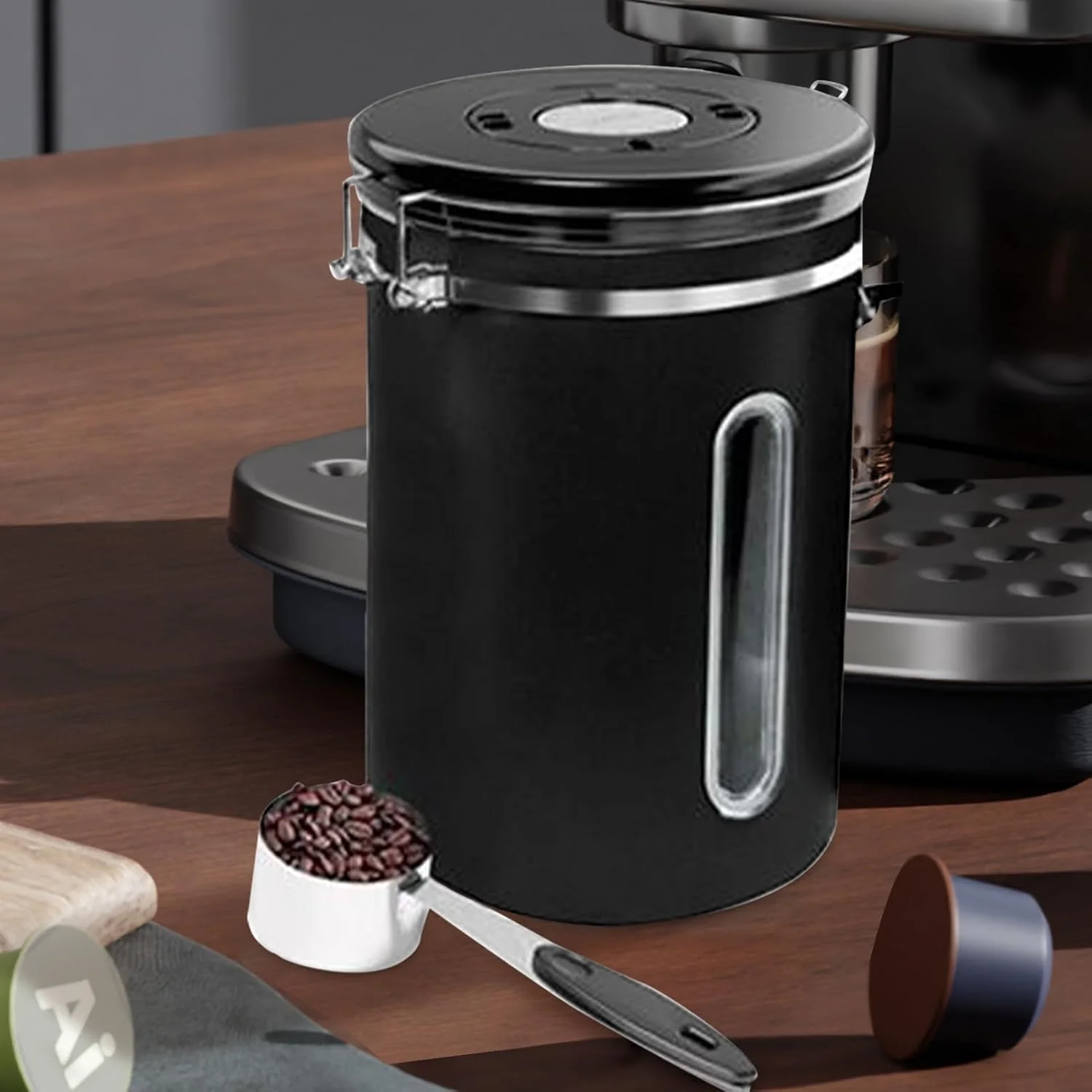 ظرف قهوه - مخزن نگهداری دانه قهوه | جا حبوباتی درب دار 1800 میلی لیتری ضد نشت برای شکر، برنج، غلات، آرد، چای، آشپزخانه و انبار