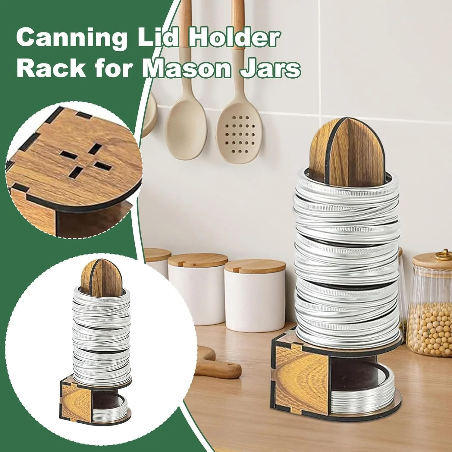 نگهدارنده درب شیشه مربا - قفسه چوبی برای نگهداری درب و حلقه شیشه | نگهداری حلقه شیشه مربای آجیل برای سازماندهی انباری، آشپزخانه، نگهداری مواد غذایی، ترشی سبزیجات، مربا سازی، مناسب برای استفاده در منزل، رستوران