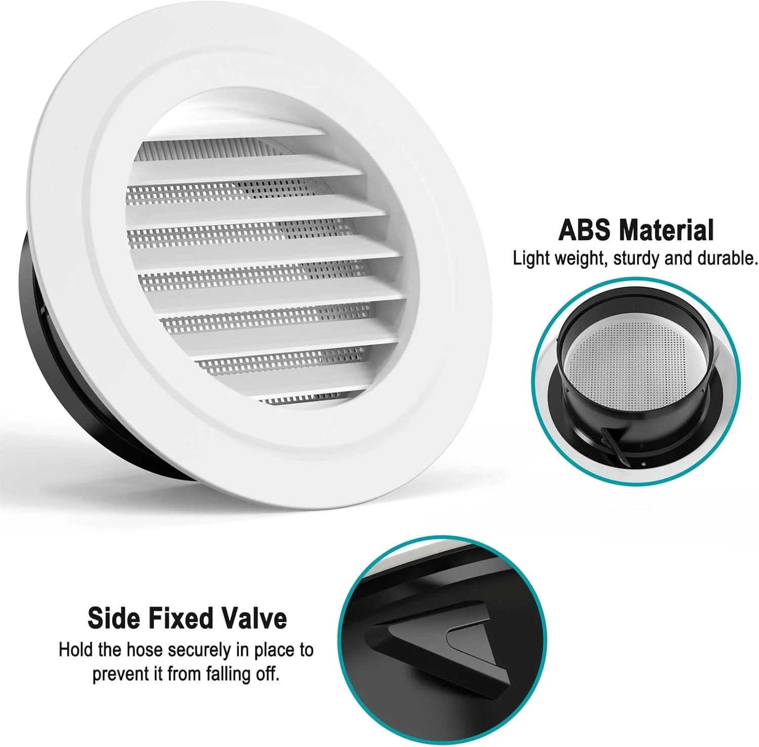 دریچه گرد هوا HG Power، دریچه سقفی ABS با توری محافظ داخلی برای تهویه حمام، دفتر، آشپزخانه، سفید - اندازه دهانه 5.66 اینچ