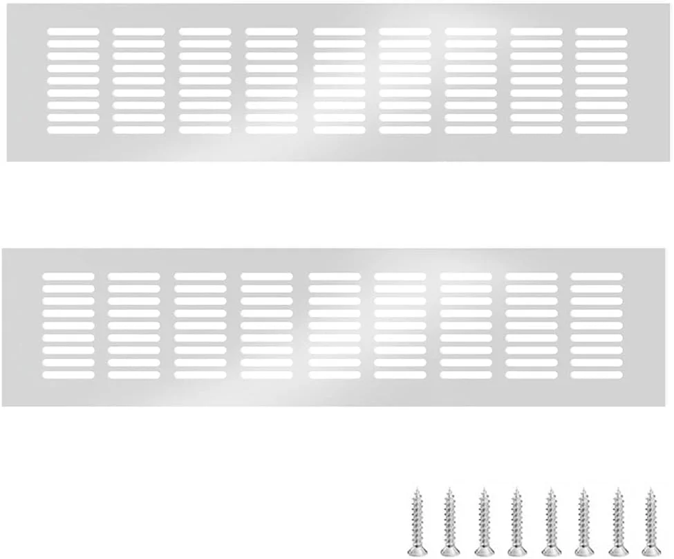 GZGXKJ 2 عدد دریچه هوا آلومینیومی نقره ای 80 x 400 میلی متر، دریچه تهویه دیوار، ضد حشره، مستطیلی سوراخ دار آلومینیومی