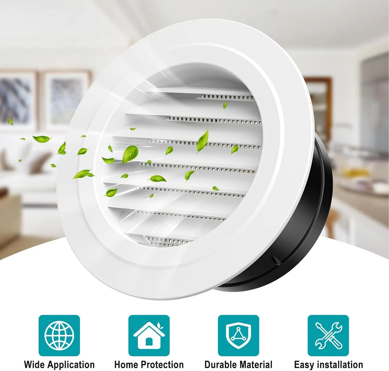 دریچه گرد هوا HG Power، دریچه سقفی ABS با توری محافظ داخلی برای تهویه حمام، دفتر، آشپزخانه، سفید - اندازه دهانه 5.66 اینچ