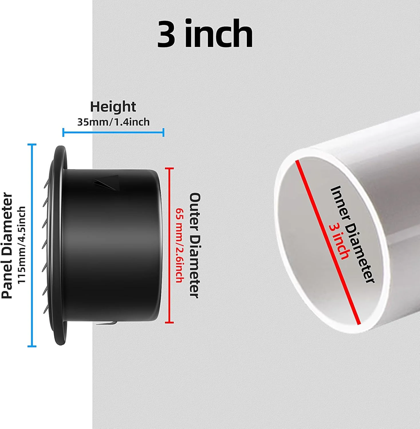 دریچه هواکش استیل 304 piiyoosnn، پوشش توری دریچه هواکش، دریچه ورودی دیواری کانال تخت با توری پشه گیر داخلی برای تهویه مطبوع (70 میلی متر 3 اینچ)