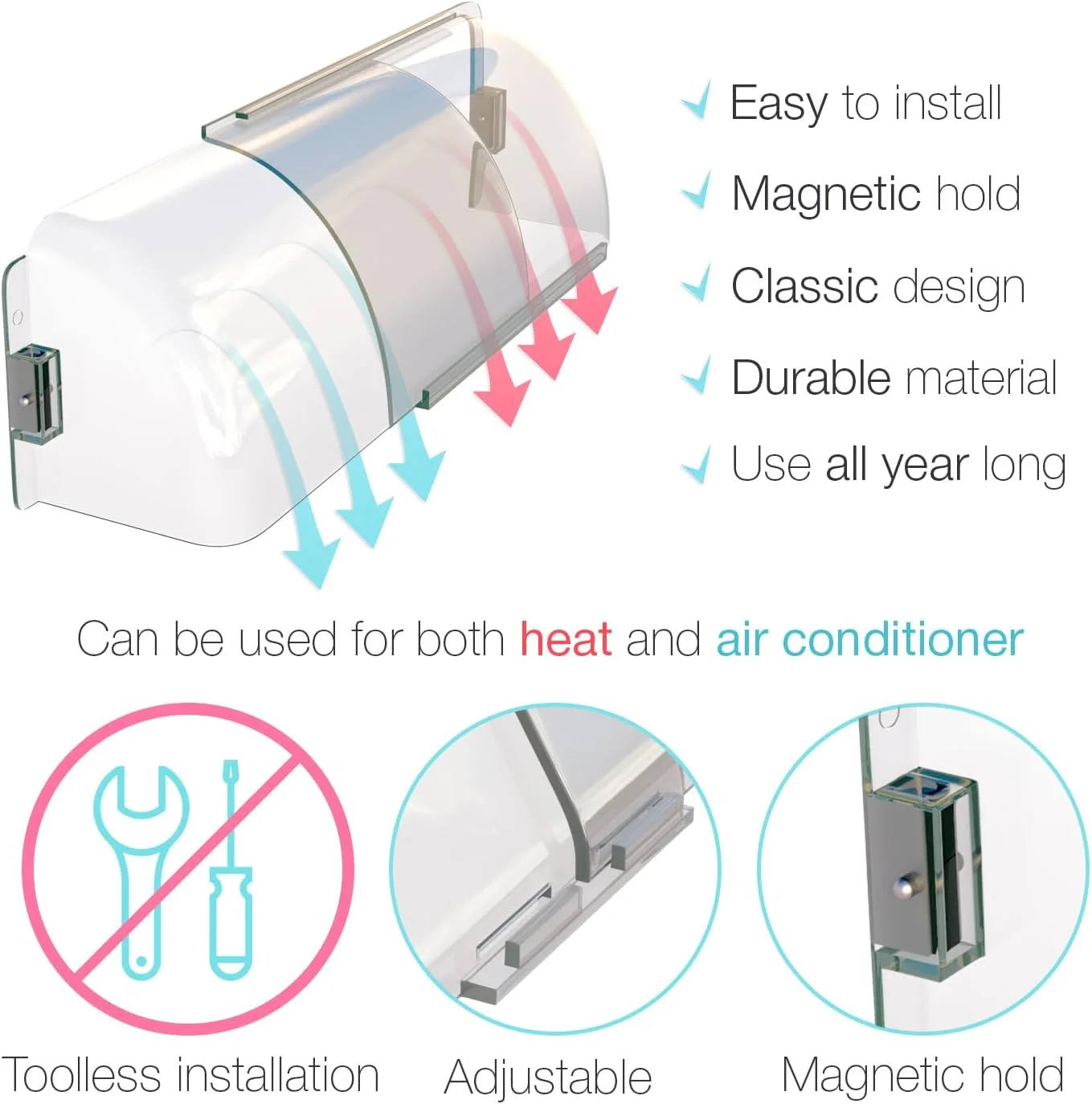 منحرف کننده دریچه هوا و گرمایشی Home Intuition، 8.5 تا 15 اینچ، مغناطیسی، غیر ذوب شونده، قابل تنظیم برای دریچه ها، دیواره جانبی و رجیسترهای سقفی، بسته 2 عددی