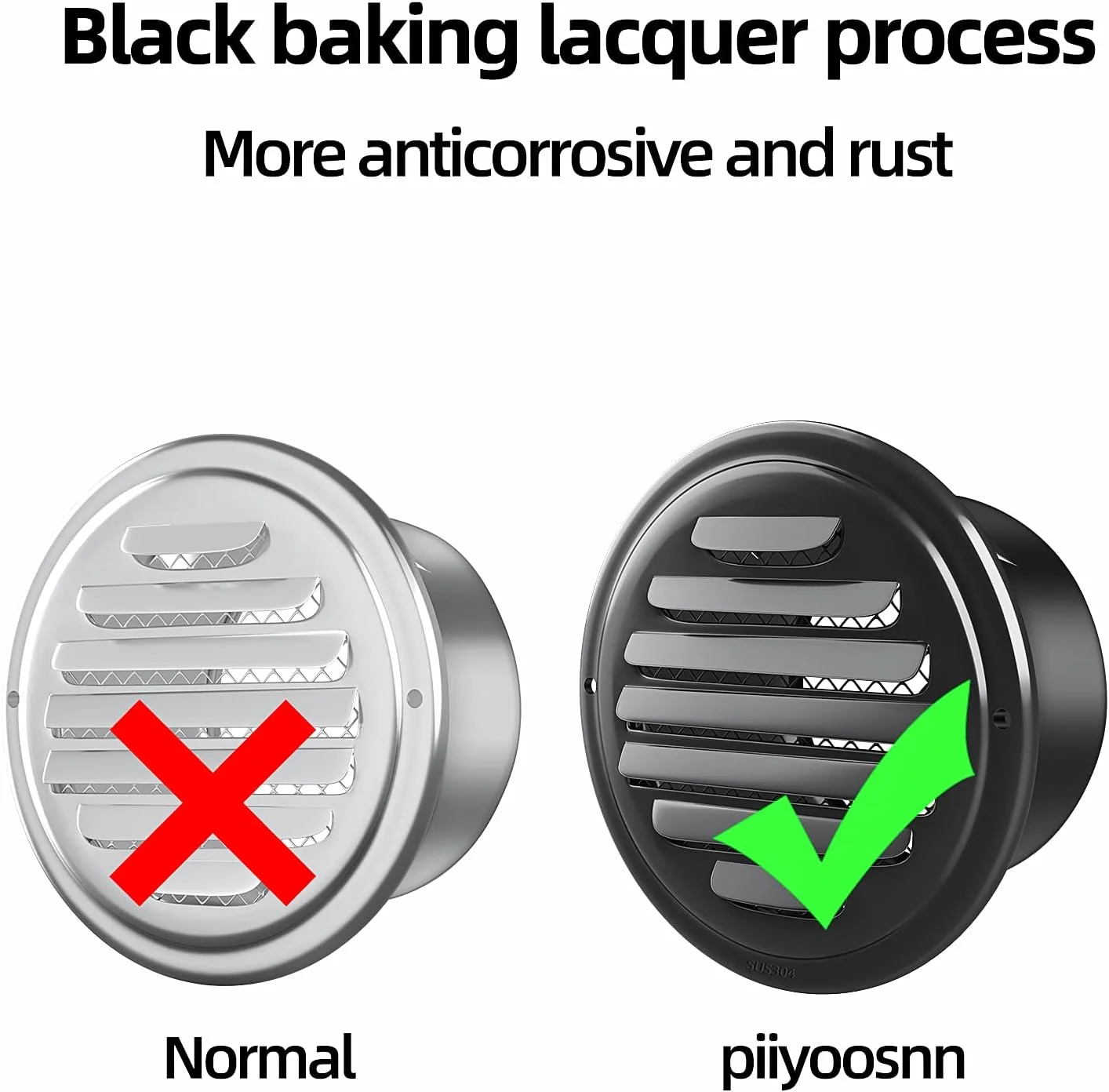 دریچه هواکش استیل 304 piiyoosnn، پوشش توری دریچه هواکش، دریچه ورودی دیواری کانال تخت با توری پشه گیر داخلی برای تهویه مطبوع (70 میلی متر 3 اینچ)