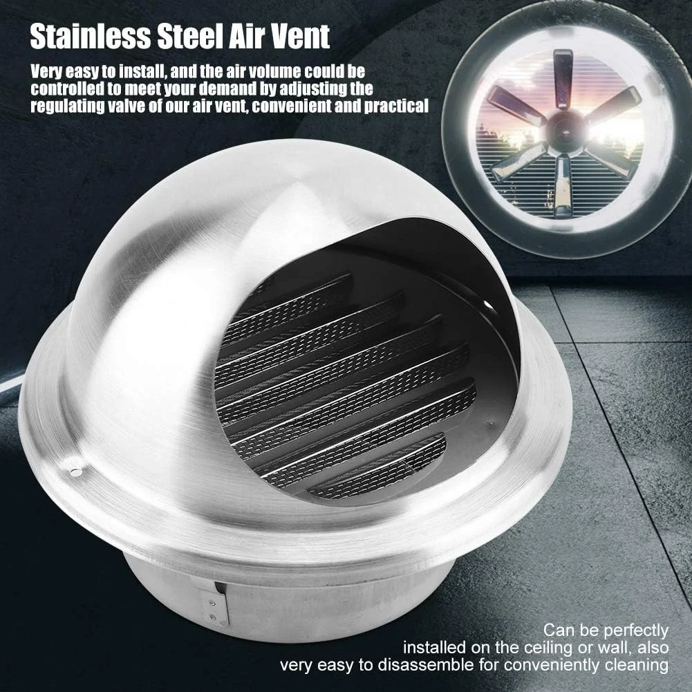 دریچه گرد تهویه هوا هافی از جنس استیل ضد زنگ 304، پوشش تهویه دیوار، خروجی 4 اینچی