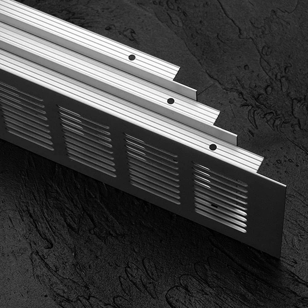 GZGXKJ 2 عدد دریچه هوا آلومینیومی نقره ای 80 x 400 میلی متر، دریچه تهویه دیوار، ضد حشره، مستطیلی سوراخ دار آلومینیومی