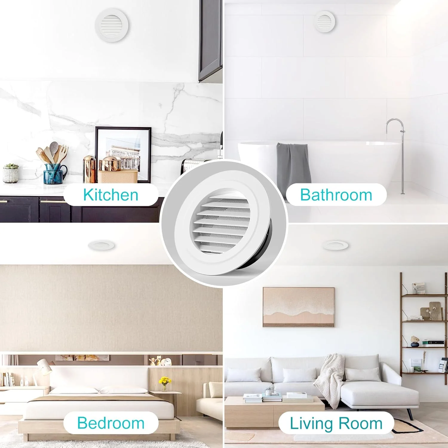 دریچه گرد هوا HG Power، دریچه سقفی ABS با توری محافظ داخلی برای تهویه حمام، دفتر، آشپزخانه، سفید - اندازه دهانه 5.66 اینچ