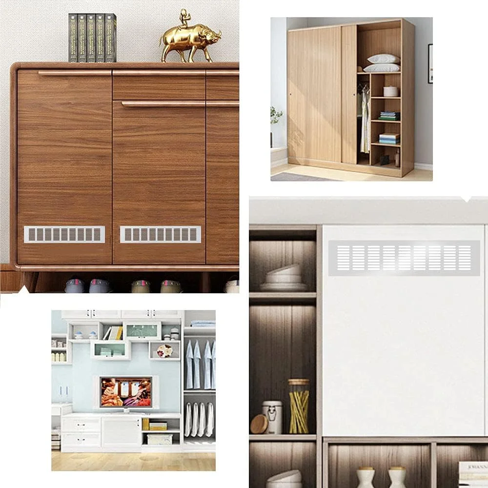 GZGXKJ 2 عدد دریچه هوا آلومینیومی نقره ای 80 x 400 میلی متر، دریچه تهویه دیوار، ضد حشره، مستطیلی سوراخ دار آلومینیومی