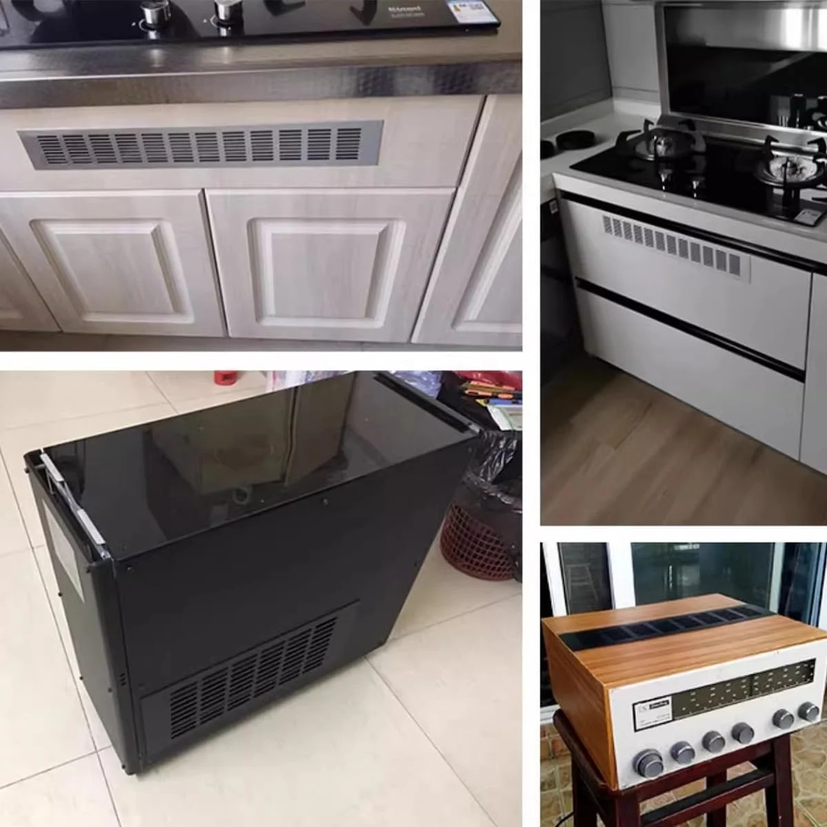 تیاردی، 2 عدد دریچه هواکش مشکی، پوشش دریچه هواکش، دریچه هواکش کابینت یخچال، توری دریچه دیواری 50x100 میلی متر