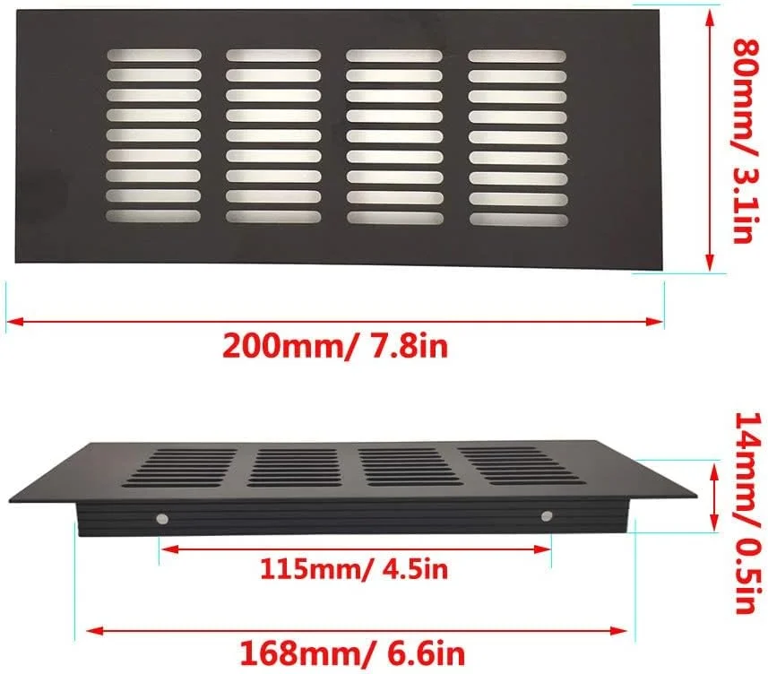 دریچه تهویه هوا TERRIFI، دریچه 200 میلی متری برای کابینت، دریچه یخچال، دریچه دیواری پره دار برای تهویه کمد و کابینت