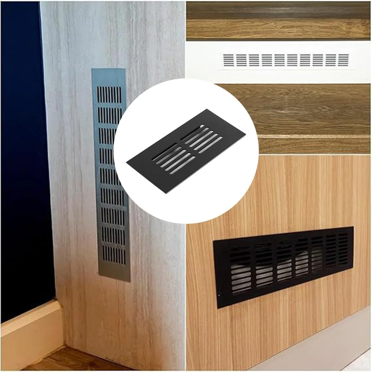 تیاردی، 2 عدد دریچه هواکش مشکی، پوشش دریچه هواکش، دریچه هواکش کابینت یخچال، توری دریچه دیواری 50x100 میلی متر