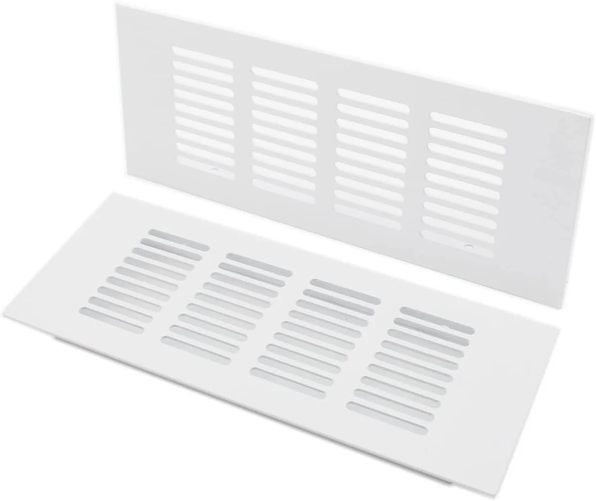 دو عدد دریچه تهویه هوا TTZEZE، توری تهویه مستطیلی شکل از جنس آلیاژ آلومینیوم سفید رنگ، مناسب برای کمد، اجاق گاز، جاکفشی، کابینت سینک، آشپزخانه، حمام، دیوار جانبی، سقف و دریچه خروجی کف