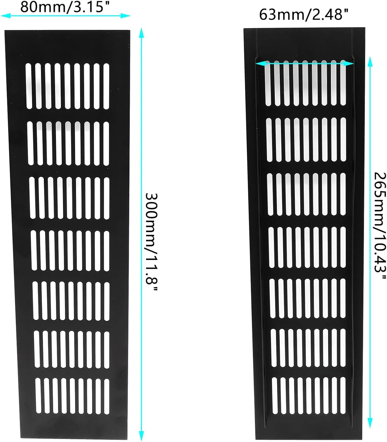 دریچه تهویه هوا توری مستطیلی مشکی Unlorspy، بسته 2 عددی، 300x80 میلی متر، جنس آلیاژ آلومینیوم، مناسب برای کمد، جاکفشی و کابینت آشپزخانه