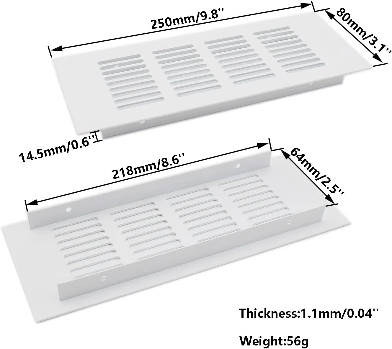 دو عدد دریچه تهویه هوا TTZEZE، توری تهویه مستطیلی شکل از جنس آلیاژ آلومینیوم سفید رنگ، مناسب برای کمد، اجاق گاز، جاکفشی، کابینت سینک، آشپزخانه، حمام، دیوار جانبی، سقف و دریچه خروجی کف