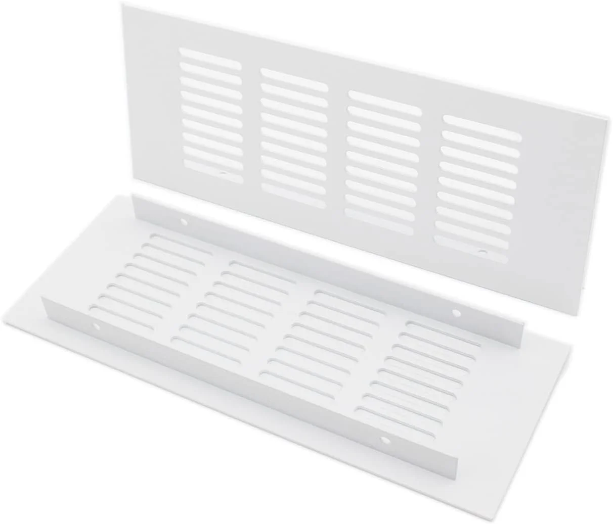 دو عدد دریچه تهویه هوا TTZEZE، توری تهویه مستطیلی شکل از جنس آلیاژ آلومینیوم سفید رنگ، مناسب برای کمد، اجاق گاز، جاکفشی، کابینت سینک، آشپزخانه، حمام، دیوار جانبی، سقف و دریچه خروجی کف