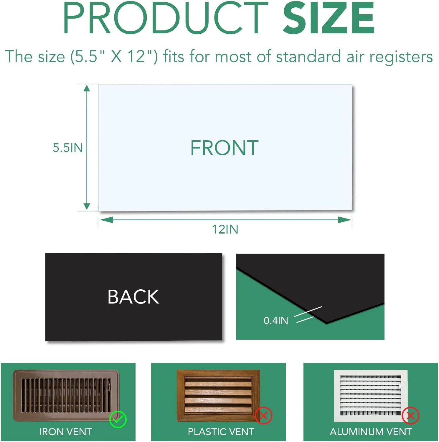 روکش های دریچه مغناطیسی TRYMAG، 5.5"x12"، بسته 3 عددی روکش های دریچه کف قوی برای دریچه های هوای استاندارد کف خانه، روکش های دریچه تهویه مطبوع برای دیوار، دریچه هوا، دریچه های سقفی، RV، HVAC خانگی و دریچه های AC