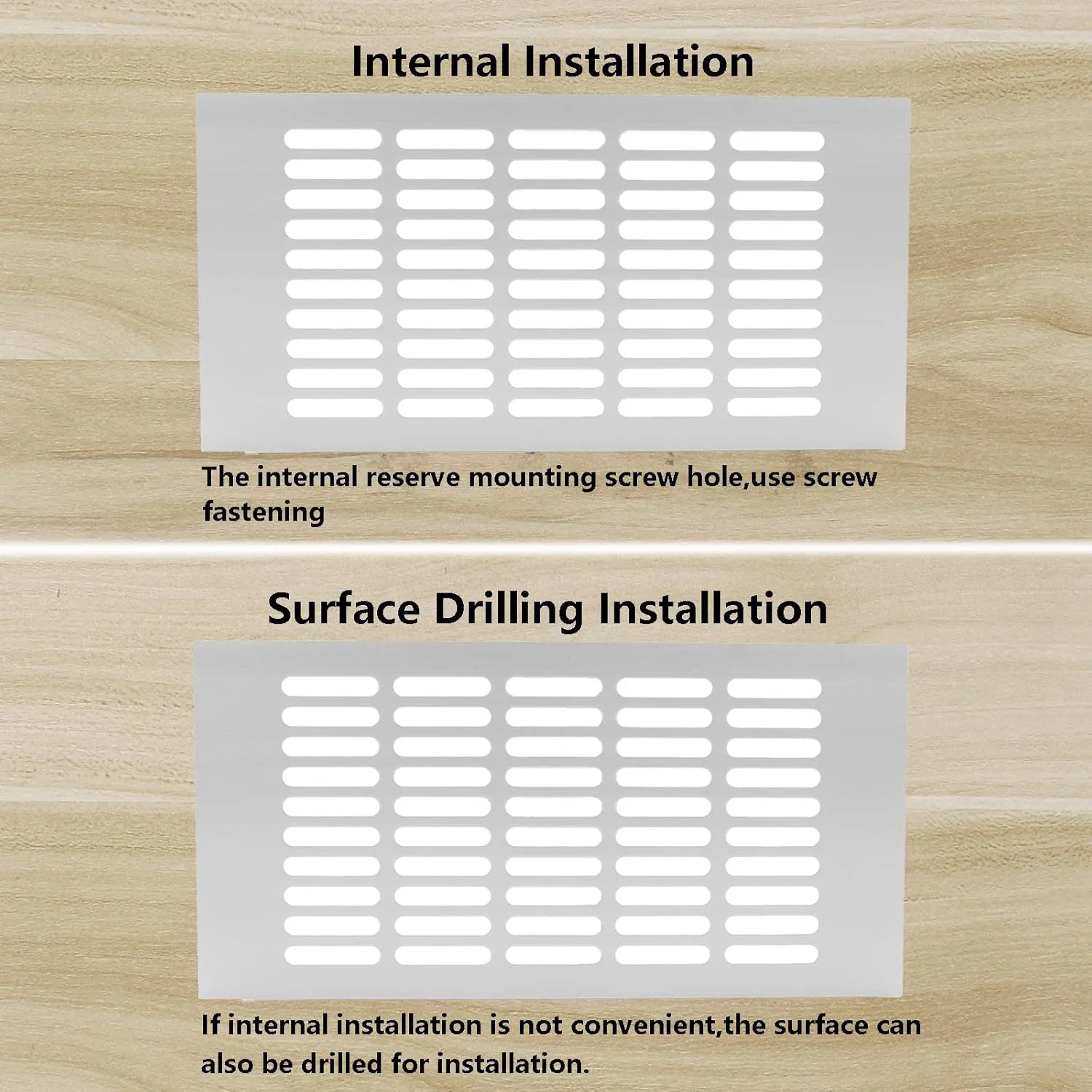 دو عدد دریچه تهویه هوا TTZEZE، توری تهویه مستطیلی شکل از جنس آلیاژ آلومینیوم سفید رنگ، مناسب برای کمد، اجاق گاز، جاکفشی، کابینت سینک، آشپزخانه، حمام، دیوار جانبی، سقف و دریچه خروجی کف