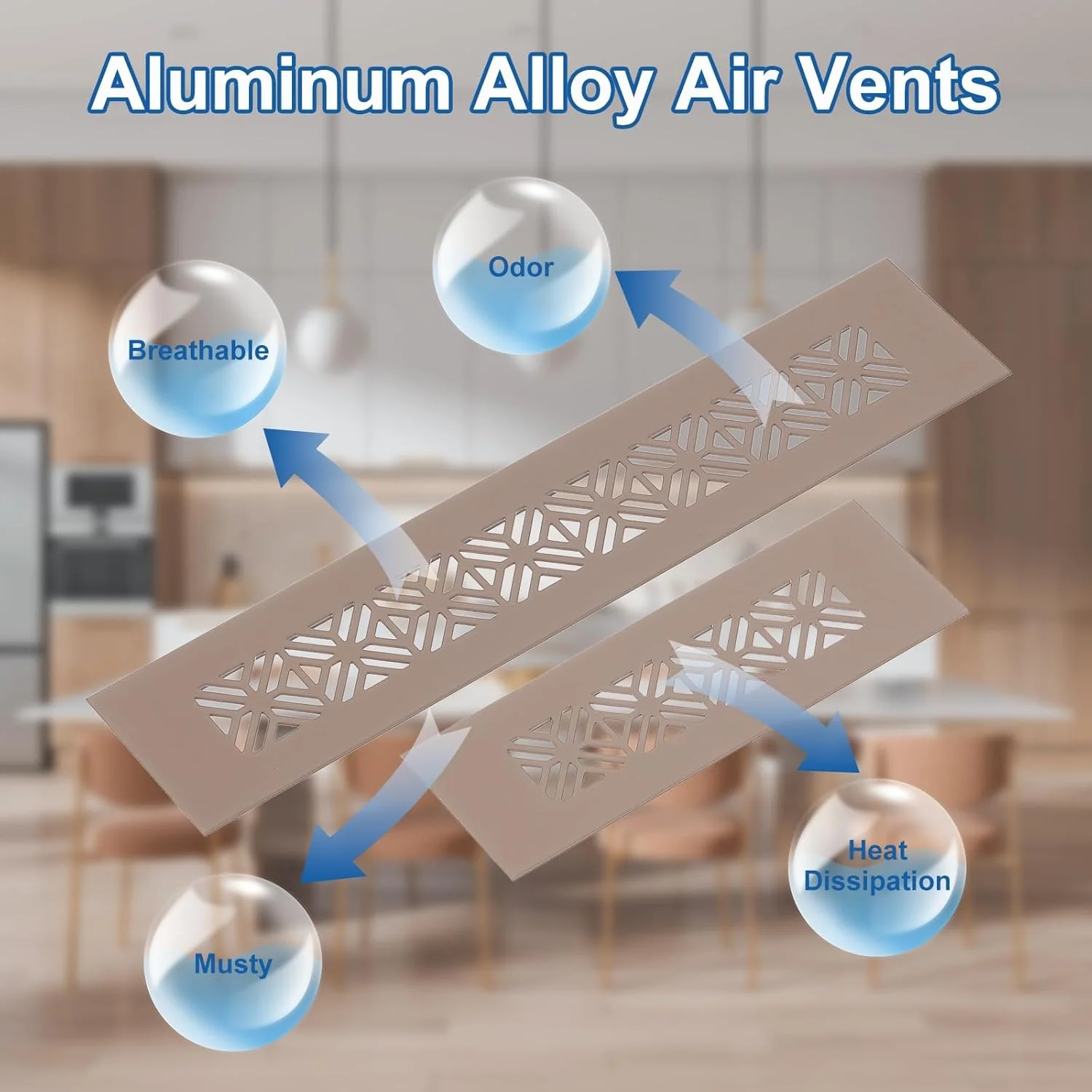 دریچه های تهویه هوا آلومینیومی آلیاژی، 2 عدد، 200x50 میلی متر / 7.9x2 اینچ، پوشش توری تهویه مستطیلی با پره و پیچ های نصب برای درب کابینت کمد، قهوه ای