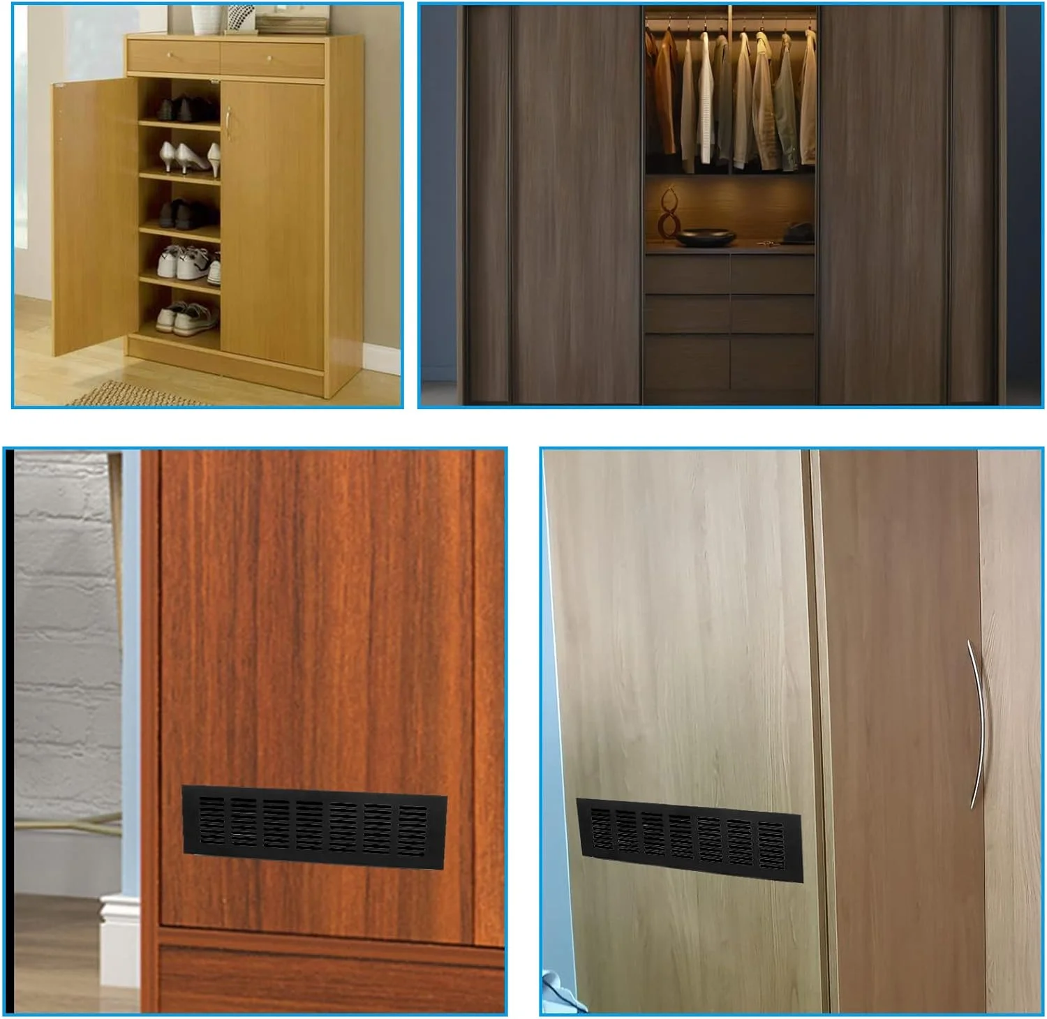 دریچه تهویه هوا توری مستطیلی مشکی Unlorspy، بسته 2 عددی، 300x80 میلی متر، جنس آلیاژ آلومینیوم، مناسب برای کمد، جاکفشی و کابینت آشپزخانه