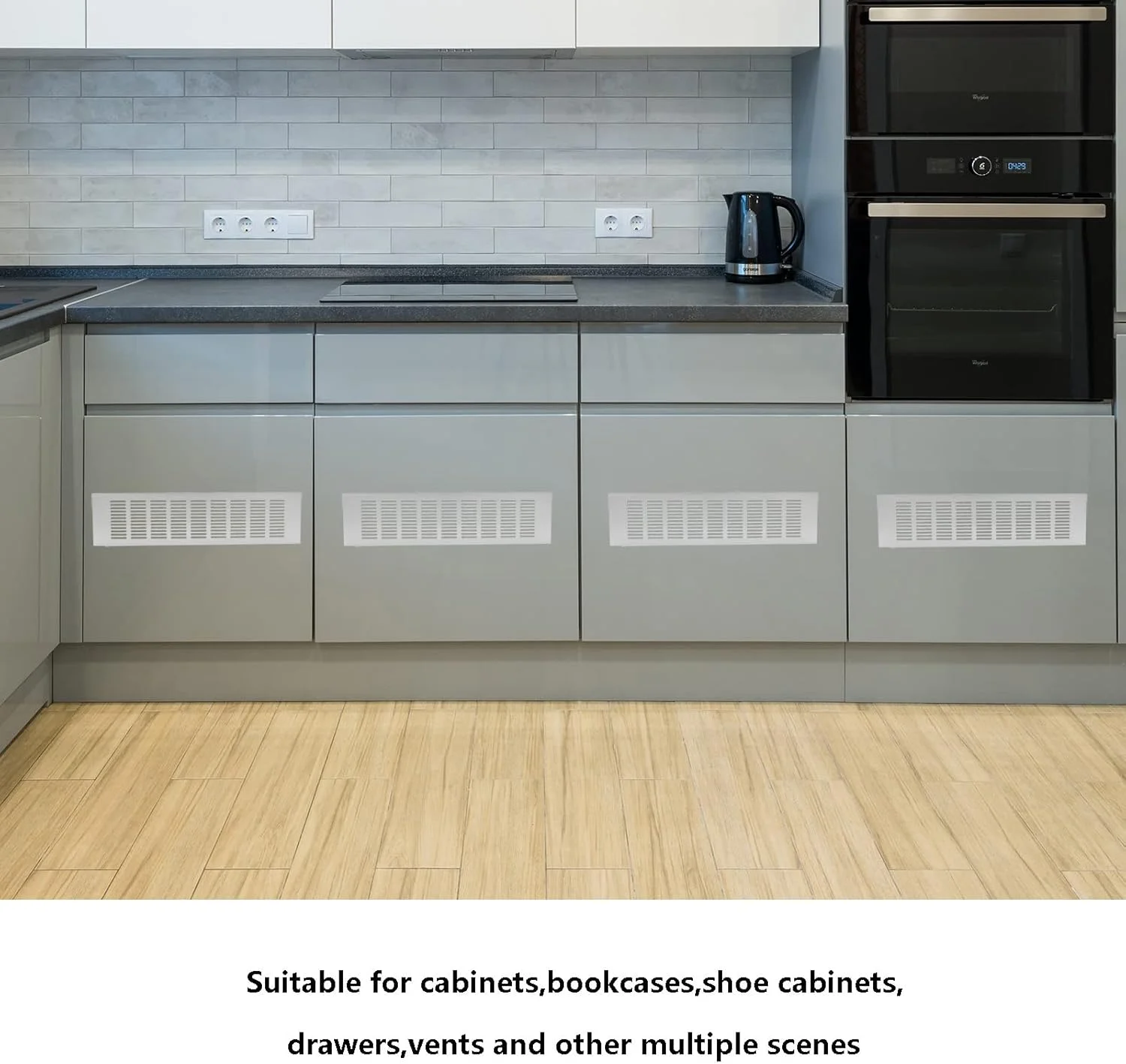 دو عدد دریچه تهویه هوا TTZEZE، توری تهویه مستطیلی شکل از جنس آلیاژ آلومینیوم سفید رنگ، مناسب برای کمد، اجاق گاز، جاکفشی، کابینت سینک، آشپزخانه، حمام، دیوار جانبی، سقف و دریچه خروجی کف