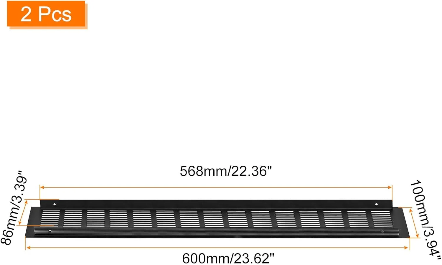 دریچه تهویه مستطیلی 2 عددی sourcing map، پوشش توری دریچه هوا از جنس آلیاژ آلومینیوم، 600x100 میلی متر