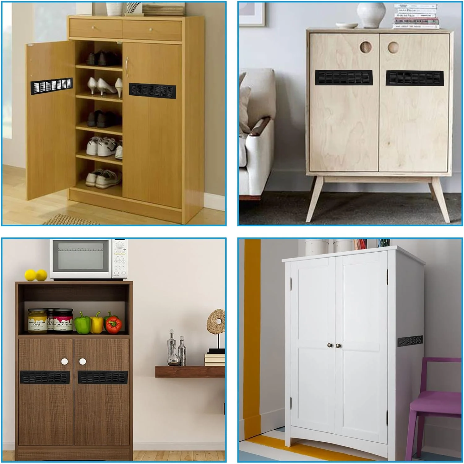 دریچه تهویه هوا توری مستطیلی مشکی Unlorspy، بسته 2 عددی، 300x80 میلی متر، جنس آلیاژ آلومینیوم، مناسب برای کمد، جاکفشی و کابینت آشپزخانه