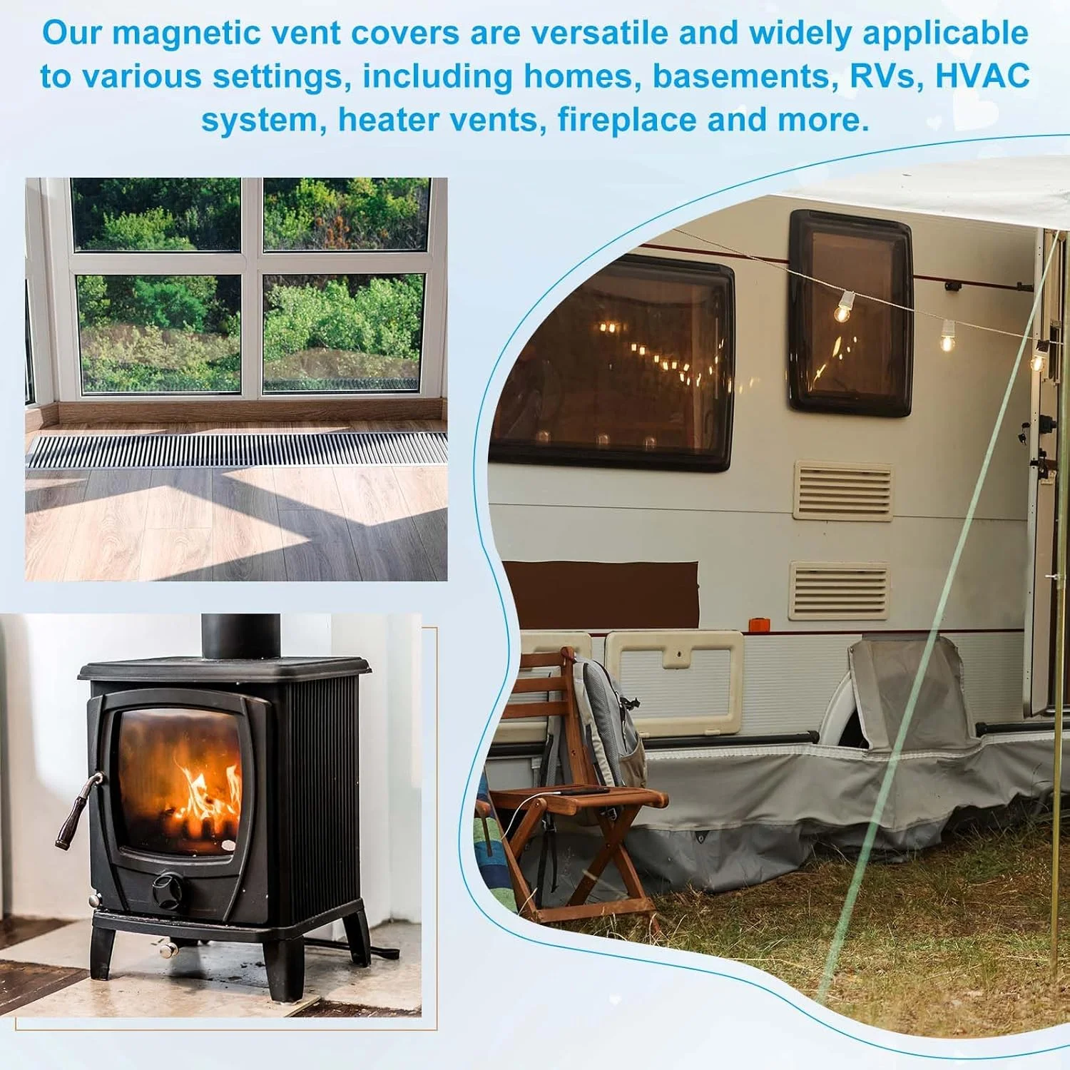 دریچه مغناطیسی منبع یابی، 3 عدد پوشش دریچه مغناطیسی 35.5 در 35.5 سانتی متر، پوشش دریچه هوا مربعی استاندارد برای دیوار، کف، سقف، شومینه، کوره، سیاه و سفید