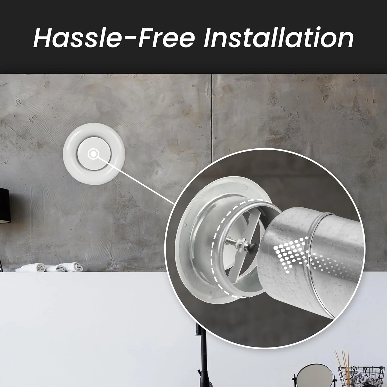 دریچه خروجی هوا فولادی سفید ریپا مارکت، قطر 6 اینچ، دارای فلنج - توری دریچه هوا - شیر قابل تنظیم برای جریان هوای بهینه - تخلیه هوای بی صدا - تهویه داخلی - پوشش دریچه گرد