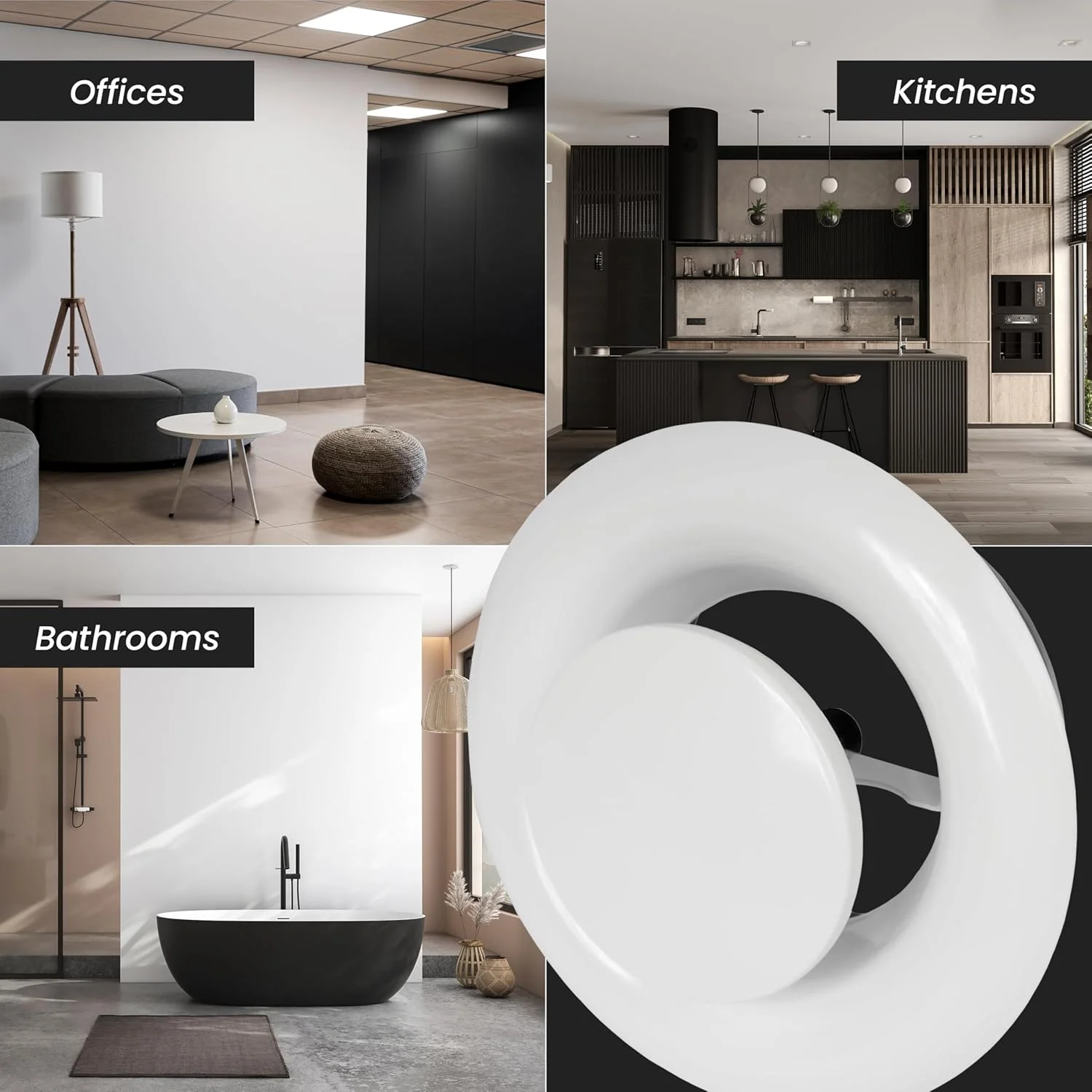 دریچه خروجی هوا فولادی سفید ریپا مارکت، قطر 6 اینچ، دارای فلنج - توری دریچه هوا - شیر قابل تنظیم برای جریان هوای بهینه - تخلیه هوای بی صدا - تهویه داخلی - پوشش دریچه گرد