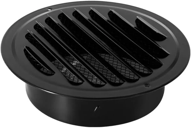 دریچه خروجی هوا از جنس استیل ضد زنگ ضخیم 100-150 میلی متر، پوشش توری محافظ حشرات، مناسب برای خروجی بیرونی منزل، دریچه های هوای دیواری، کانال های تخت، تهویه هوا، هود اگزوز (15 سانتی متر - مشکی)