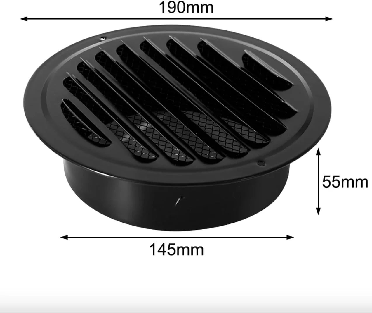 دریچه خروجی هوا از جنس استیل ضد زنگ ضخیم 100-150 میلی متر، پوشش توری محافظ حشرات، مناسب برای خروجی بیرونی منزل، دریچه های هوای دیواری، کانال های تخت، تهویه هوا، هود اگزوز (15 سانتی متر - مشکی)